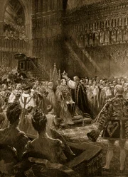 1902年の戴冠式：1902年の &39;The Illustrated London News&39;からの戴冠法におけるエドワード7世の位置